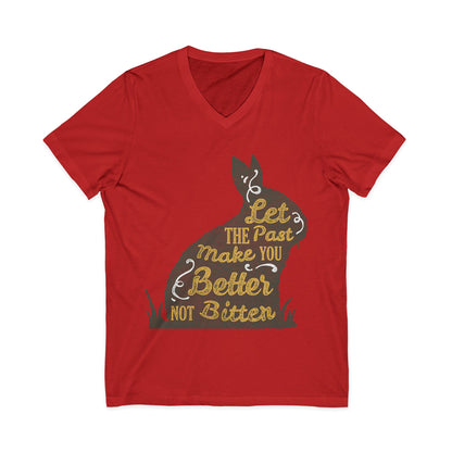 V-Neck Tee – 'Let the Past Make You Better Not Bitter' Vintage Bunny Inspirational Shirt