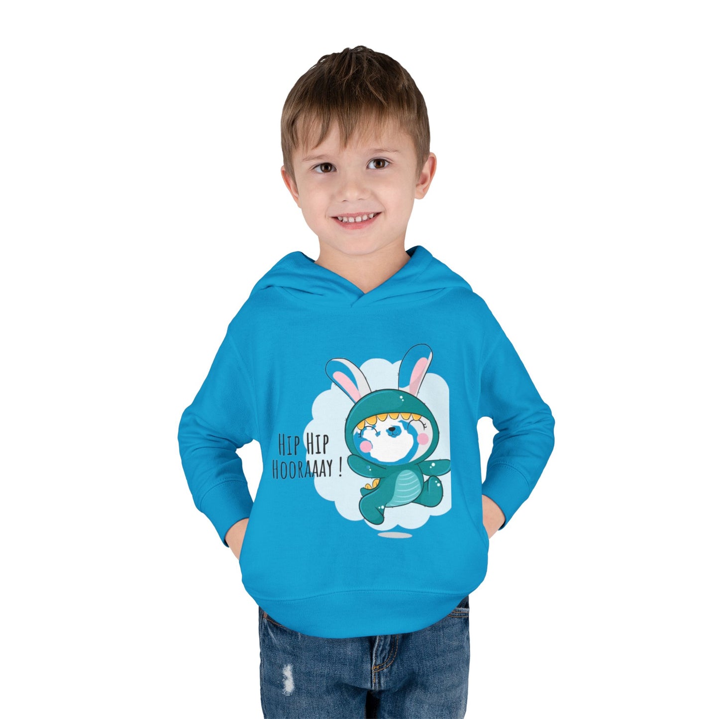 Toddler Hoodie — Cute Bunny "Hip Hip Hooray" Pullover Fleece for Babies & Toddlers