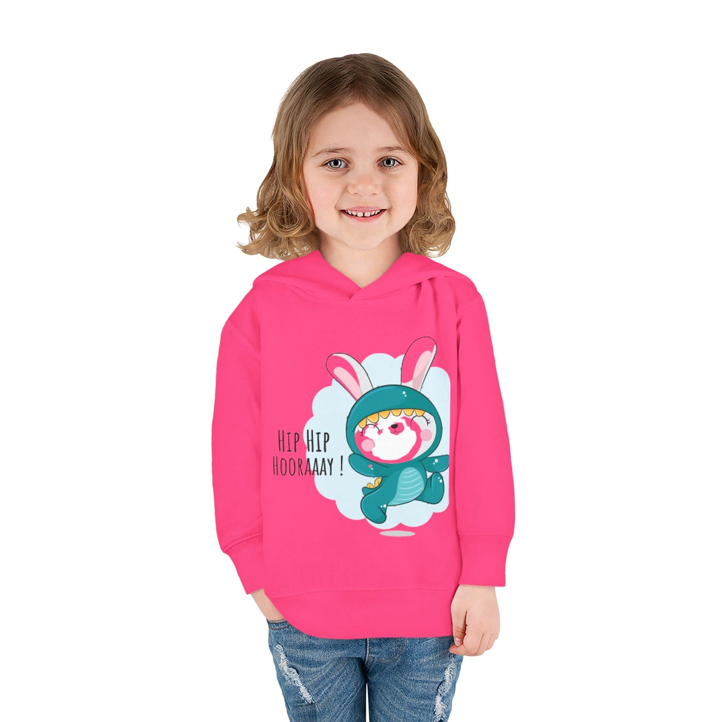 Toddler Hoodie — Cute Bunny "Hip Hip Hooray" Pullover Fleece for Babies & Toddlers