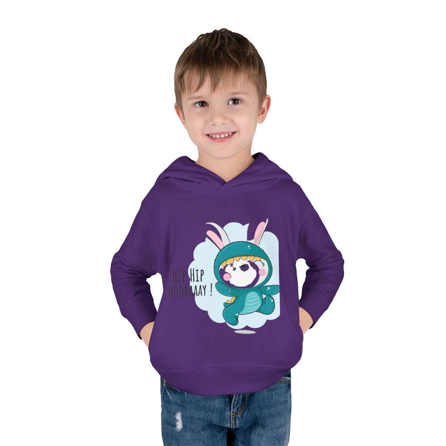 Toddler Hoodie — Cute Bunny "Hip Hip Hooray" Pullover Fleece for Babies & Toddlers
